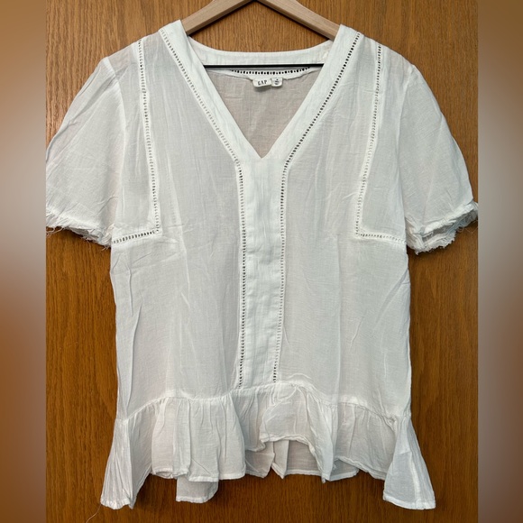 Gap eyelet blouse Medium Tall peplum top sheer lace look York top - Picture 9 of 15